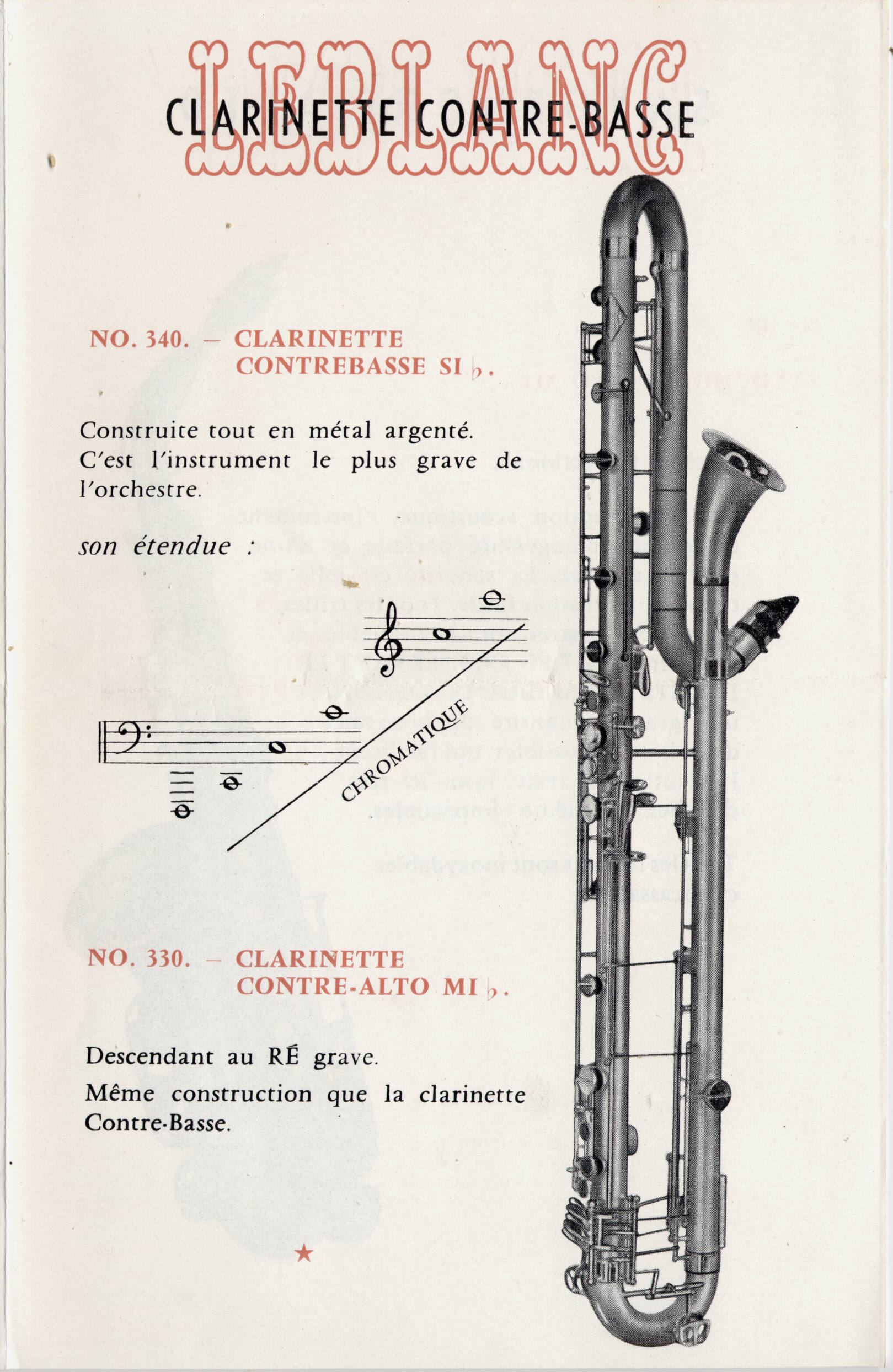 Valentin cases : Affiche registre de la clarinette contrebasse leblanc