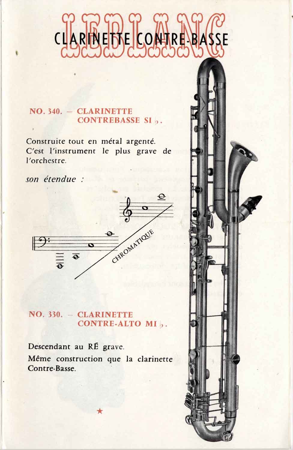 Valentin cases : affiche Leblanc présentant la clarinette contrebasse.